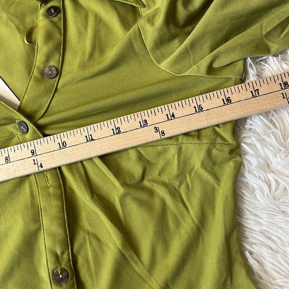 Crescent Lime Green Button Down Shirt S – Collared Stretch Poplin Top NWT - Picture 8 of 12